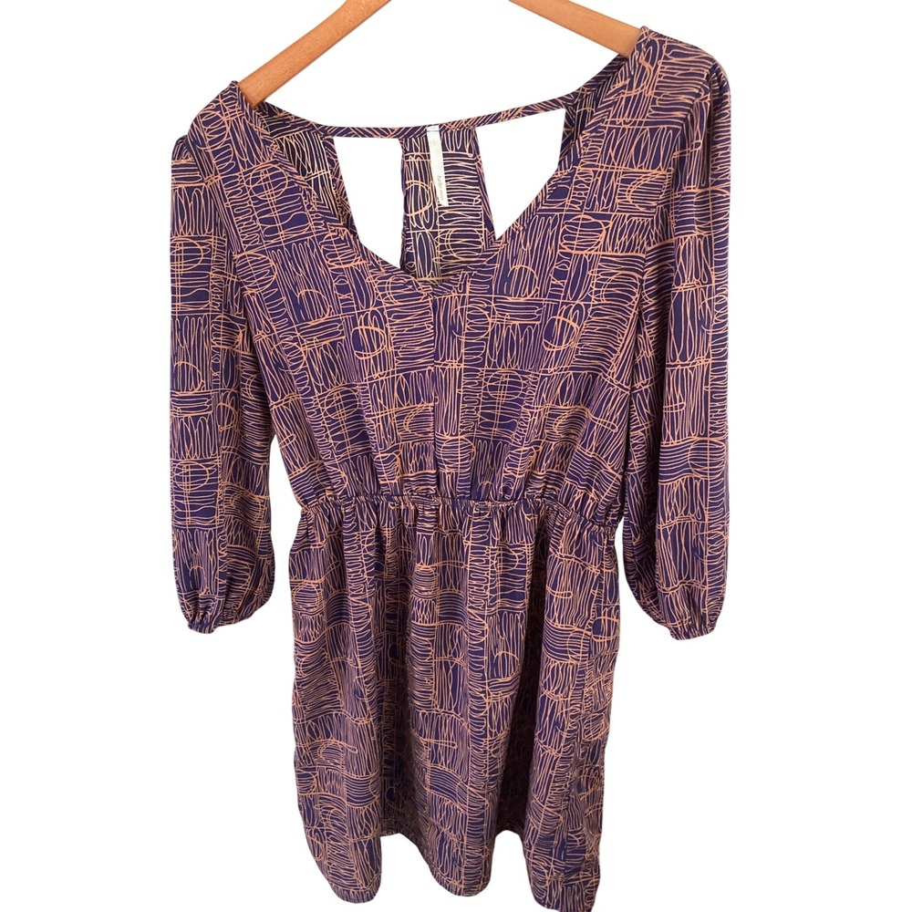 Hello Miss Purple Geometric Print V-Neck Cutout Back Mini Dress Womens Medium